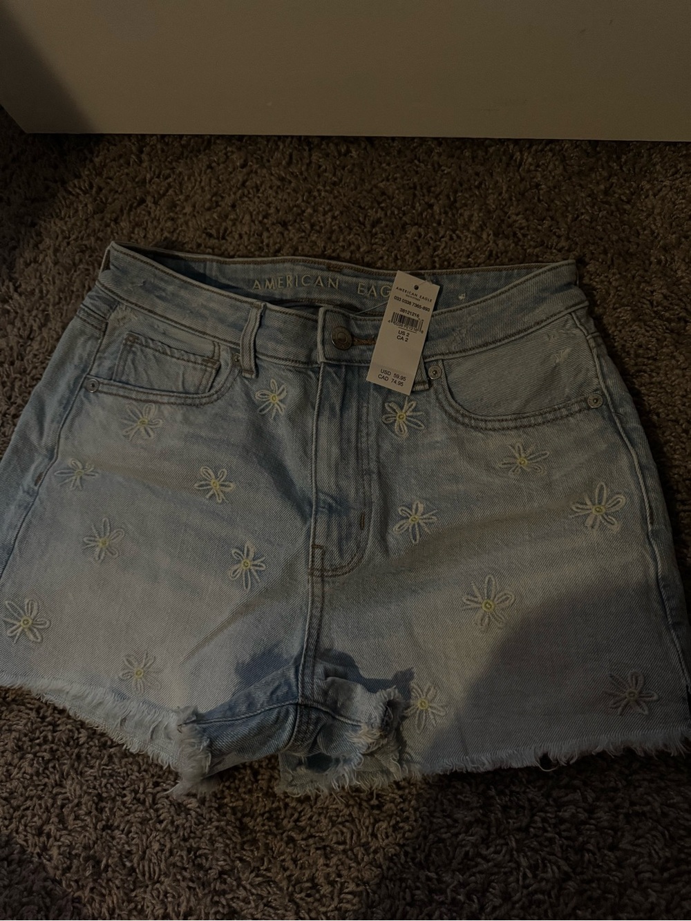American Eagle Outfitters Light Wash Daisy Embroidered Denim Shorts
